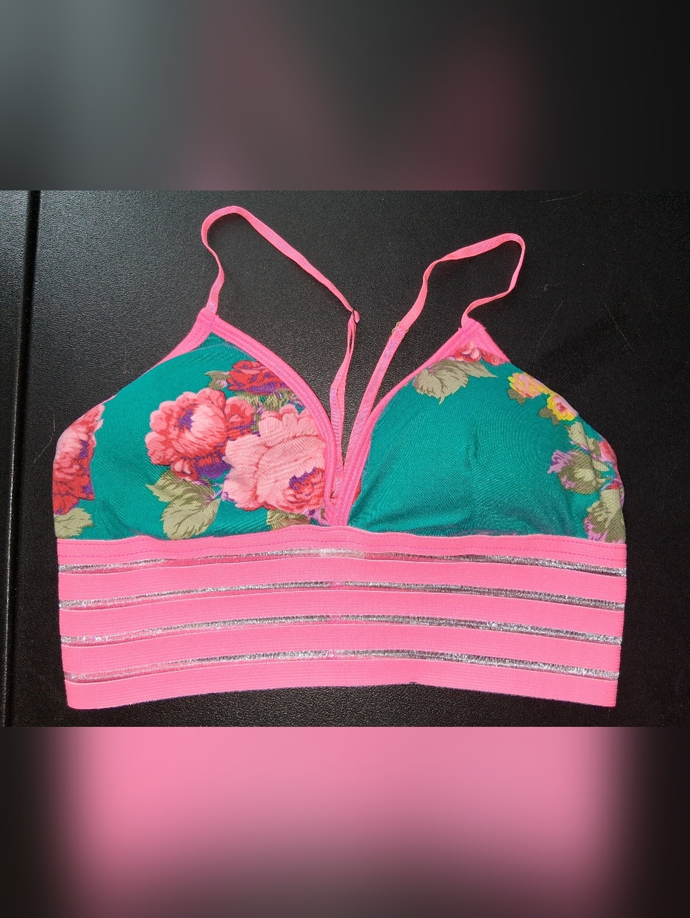Cute Booty Floral Pink & Teal Bralette